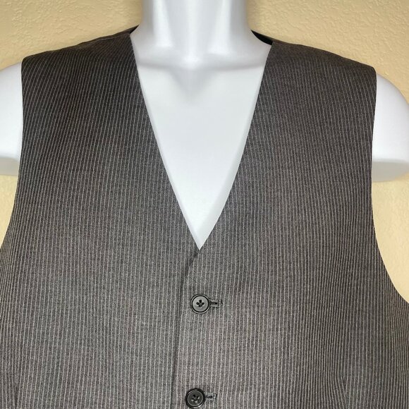 Men's Pinstripe Wool Vest 40L Dark Gray Charcoal Suit Waistcoat Event Occasion - Picture 2 of 10